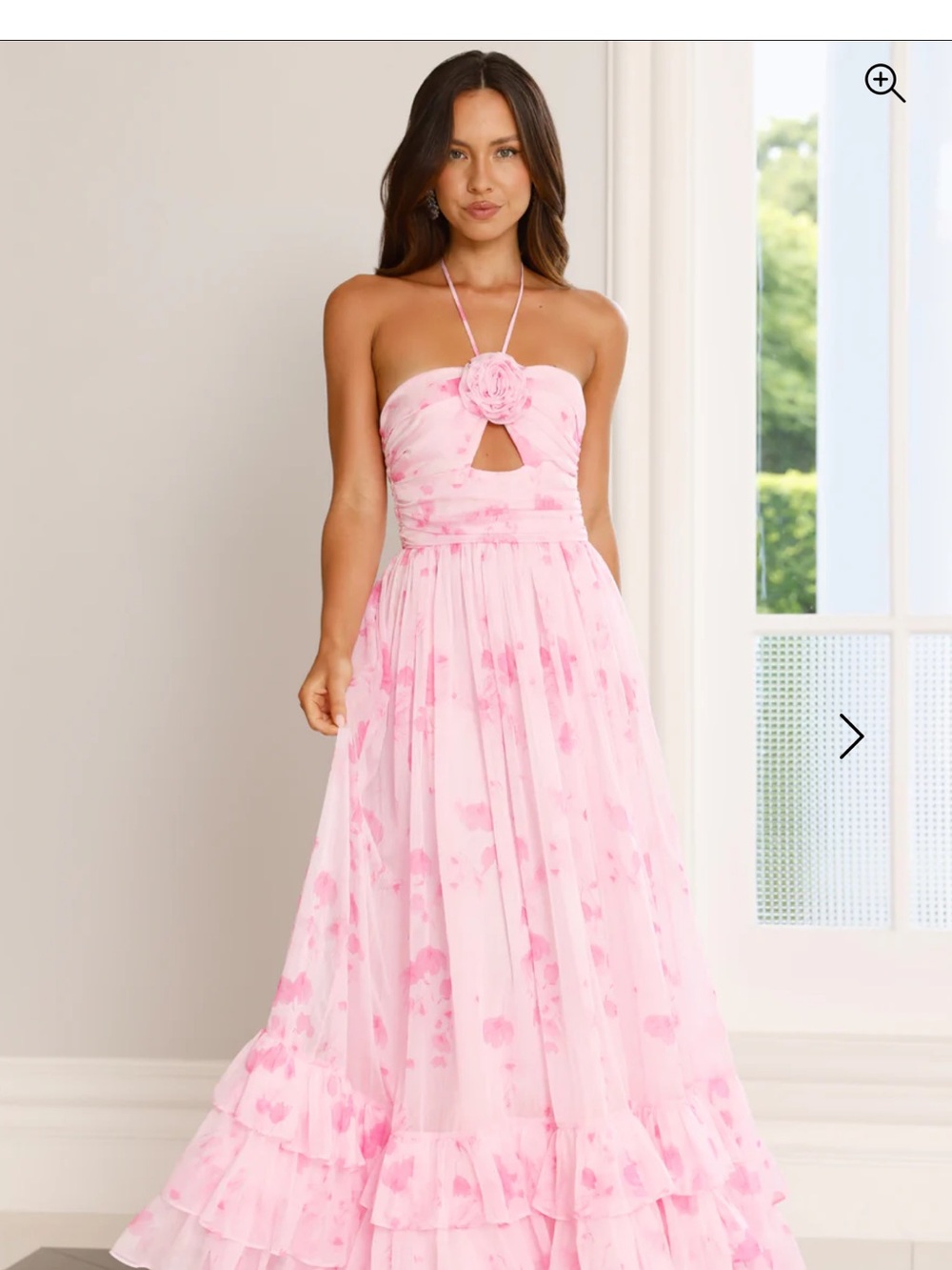 Hello Molly Pink Floral Strapless Halter Maxi Dress